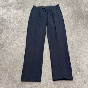 Dan John Cuffed Dress Pants Mens IT 44 28x29 Navy Blue Pleated Front Herringbone